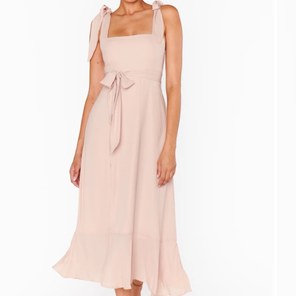 Show Me Your Mumu Claire Midi Dress Dusty Blush Crisp